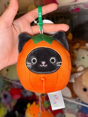 Squishmallows Halloween Calio the Black Cat in Pumpkin 3.5" Stuffed Plush Clip